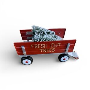 Christmas Trailer Fresh Cut Trees Red Metal Pull Behind Wagon Decoration